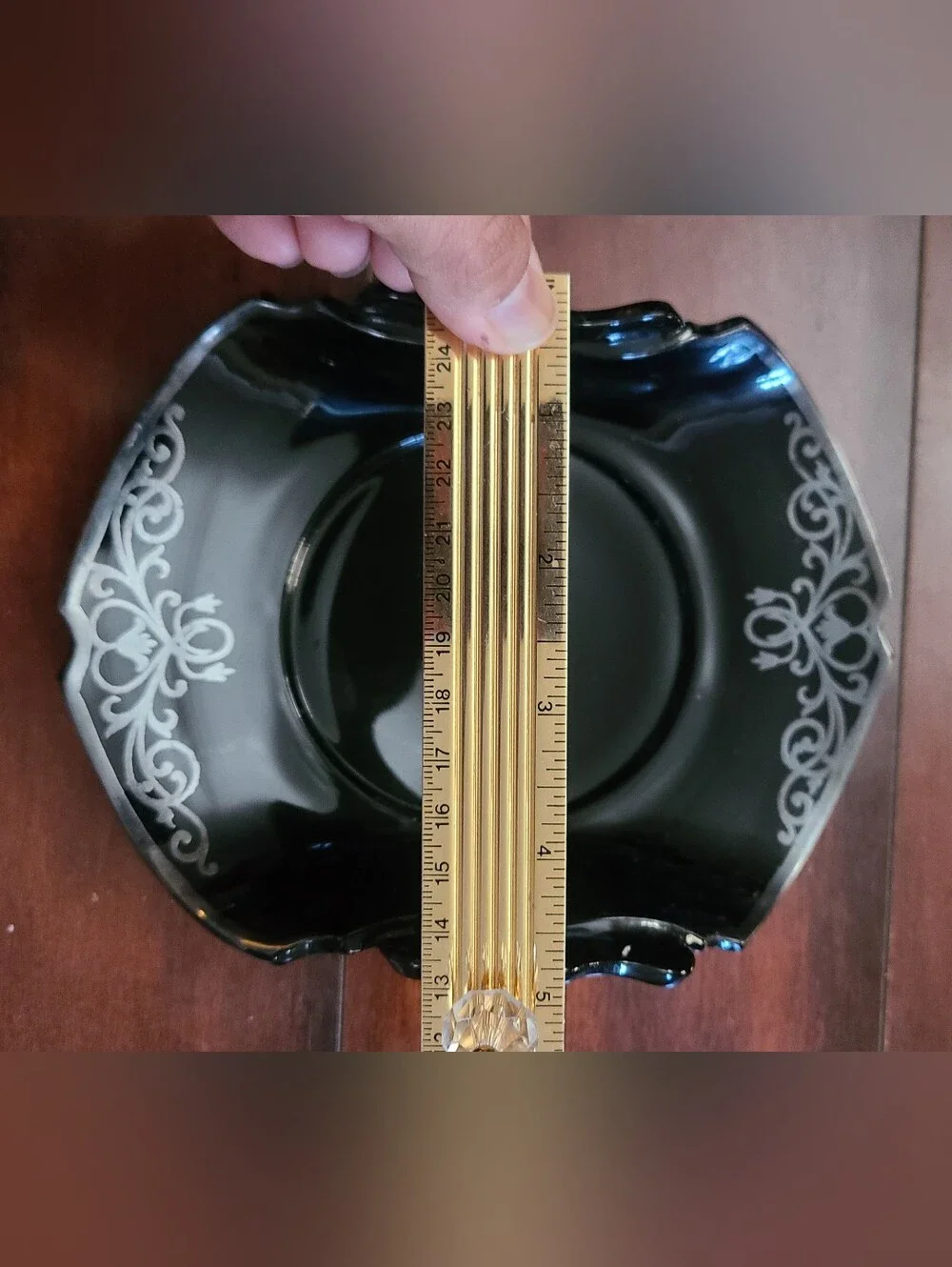 Vtg LE Smith Black Amethyst Glass Bonbon Dish Art Deco Sterling Silver...